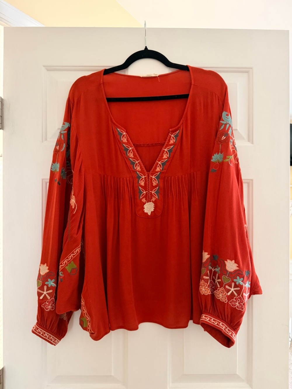 easel Rusty color Embroidered Boho Peasant Blouse - Picture 2 of 7